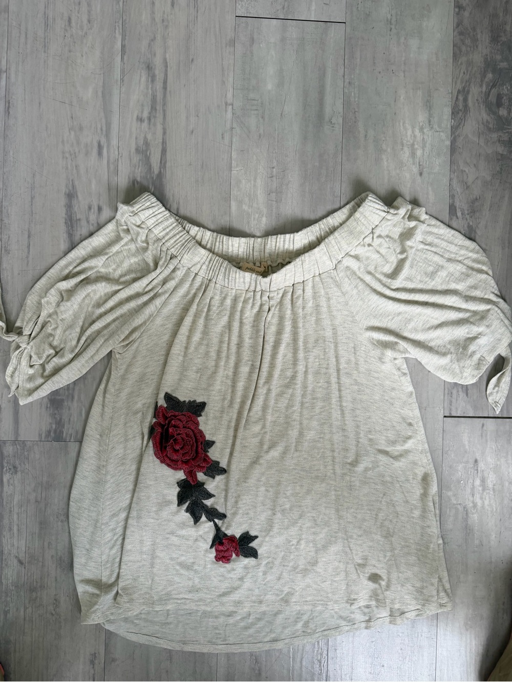 pebble and stone Cream Off-Shoulder Tunic with Red Rose Embroidery